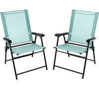 COSTWAY Lot de 2 chaises de jardin, chaises pliantes avec accoudoirs, chaises de balcon en tissu résistant aux intempéries, chaises de terrasse pour jardin, arrière-cour, balcon