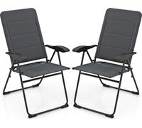COSTWAY Lot de 2 chaises de jardin, chaises pliantes avec dossier réglable en 7 positions, dossier haut, respirant, rembourré, chaises d'extérieur, Gris