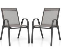 COSTWAY Lot de 2 chaises de jardin empilables, chaises de balcon chaises de terrasse chaises empilables avec accoudoirs jusqu'à 150 kg, 56x70x84cm Gris