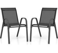 COSTWAY Lot de 2 chaises de jardin empilables, chaises de balcon chaises de terrasse chaises empilables avec accoudoirs jusqu'à 150 kg, 56x70x84cm noir