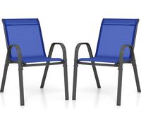 COSTWAY Lot de 2 chaises de jardin empilables, chaises de balcon chaises de terrasse chaises empilables avec accoudoirs jusqu'à 150 kg, 56x70x84cm bleu