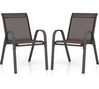 COSTWAY Lot de 2 chaises de jardin empilables, chaises de balcon chaises de terrasse chaises empilables avec accoudoirs jusqu'à 150 kg, 56x70x84cm Marron