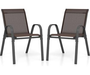 COSTWAY Lot de 2 chaises de jardin empilables, chaises de balcon chaises de terrasse chaises empilables avec accoudoirs jusqu'à 150 kg, 56x70x84cm Marron