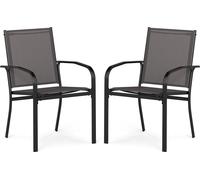 COSTWAY Lot de 2 chaises de jardin empilables, chaises empilables avec accoudoirs, chaises de terrasse jusqu'à 150kg, chaises de balcon 57,5x61x89cm, Gris