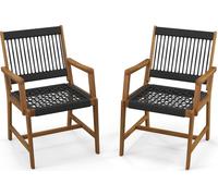 COSTWAY Lot de 2 chaises de jardin en acacia, chaise de salle à manger avec dossier & accoudoirs, chaise de balcon pouvant supporter jusqu'à 160 kg, chaises de bistrot pour terrasses & jardin & balcon