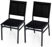 COSTWAY Lot de 2 chaises de jardin en aluminium jusqu'à 150 kg, chaises de terrasse résistantes aux intempéries avec assise et dossier respirants, chaises de balcon légères sans accoudoirs