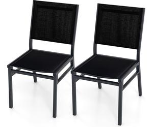 COSTWAY Lot de 2 chaises de jardin en aluminium jusqu'à 150 kg, chaises de terrasse résistantes aux intempéries avec assise et dossier respirants, chaises de balcon légères sans accoudoirs