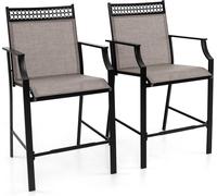 COSTWAY Lot de 2 chaises de jardin jusqu'à 180kg, chaises hautes de terrasse avec tissu à séchage rapide & cadre métallique, chaises d'extérieur Marron