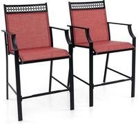 COSTWAY Lot de 2 chaises de jardin jusqu'à 180kg, chaises hautes de terrasse avec tissu à séchage rapide & cadre métallique, chaises d'extérieur rouge