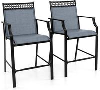 COSTWAY Lot de 2 chaises de jardin jusqu'à 180kg, chaises hautes de terrasse avec tissu à séchage rapide & cadre métallique, chaises d'extérieur Bleu