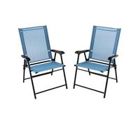 COSTWAY Lot de 2 Chaises de Jardin Pliables en Textilène Respirant Chaises de Camping avec Verrou de sécurité et Dossier Haut Bleu