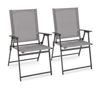 CostwayLot de 2 Chaises de Jardin Pliantes en Textilène & Métal Charge 150 kg Fauteuil de Jardin avec Verrouillage de Sécurité Gris