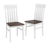 COSTWAY Lot de 2 Chaises de Salle à Manger en Bois - Dossiers Hauts à Lattes, Sièges Concaves 44 x 50,5 x 97 cm Blanc+Marron