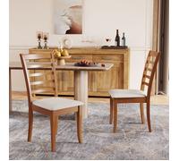 COSTWAY Lot de 2 Chaises de Salle à Manger en Bois Hévéa 44 x56 x96 cm - Dossier Haut à Lattes -Siège 44 x 44,5 cm Rembourrée Beige