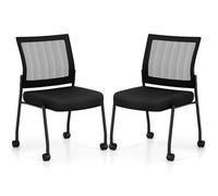 COSTWAY Lot de 2 Chaises de Salle de Réunion Sans Accoudoirs à Roulettes, Dossier en Maille, Empilables, Siège Rembourré