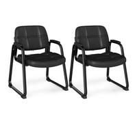 COSTWAY Lot de 2 Chaises de Salles de Réunion, Ergonomique avec Cadre Métallique & Accoudoirs Rembourrés, Chaise d'accueil en Cuir Artificiel, Moderne pour Salle de Réunion, Salle d'Attente, Noir
