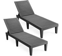 COSTWAY, lot de 2 chaises longues en plastique, chaises de jardin avec dossier, chaises de balcon, chaises de terrasse aspect bois, chaises longues pouvant supporter jusqu'à 180 kg pour le jardin, noi