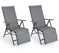 COSTWAY, lot de 2 chaises longues pliantes, transat avec dossier réglable, chaise longue d'extérieur résistante aux intempéries, transat pliable jusqu'à 150 kg, chaise longue de relaxation grise