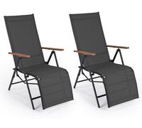 COSTWAY, lot de 2 chaises longues pliantes, transat avec dossier réglable, chaise longue d'extérieur résistante aux intempéries, transat pliable jusqu'à 150 kg, chaise longue de relaxation noire