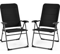 COSTWAY Lot de 2 chaises longues rembourrées noires, chaises de terrasse avec 7 positions de dossier réglables, chaises de jardin pliantes
