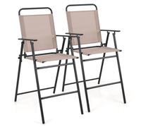 COSTWAY Lot de 2 Chaises Tabourets de Bar Pliables -Textilène, Charge 150KG -Patins Antidérapants, Repose-pieds -Intérieur
