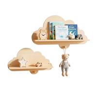 COSTWAY Lot de 2 Étagère Murale Enfant en Forme Nuage, Étagère Livre Enfant en Bois, Bibliothèque Flottante Montessori pour Livre Jouet pour Chambre Salle de Jeux (Naturel)