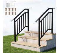 COSTWAY Lot de 2 Main Courante pour Escalier en Métal pour 3 Marches | Rampe Escalier, Garde Corps Rambarde Réglable en 5° - 40° pour Béton, Terrasse, Porche, Entrée, Noir