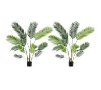 COSTWAY Lot de 2 Palmiers Areca Artificiels 140 cm avec Pots Remplis Ciment | Faux Arbres Tropicaux en Pot de Pépinière, Décorations Plantes pour Maison Porche Bureau