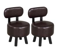 COSTWAY Lot de 2 Petit Tabourets Empilable en Cuir PVC, Dossier Ergonomique, Pouf Repose Pieds, Assise Rembourrée, Pieds Élevés, Tabourets Bois Bas pour Salon Chambre Entrée, Charge 150KG (Noyer)