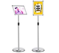 COSTWAY Lot de 2 Porte Affiche A4 - Présentoir sur Pied 360°- Hauteur Réglable 83-130 cm - Cadre en Alliage d'Aluminium, Argent