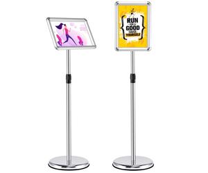 COSTWAY Lot de 2 Porte Affiche A4 - Présentoir sur Pied 360°- Hauteur Réglable 83-130 cm - Cadre en Alliage d'Aluminium, Argent