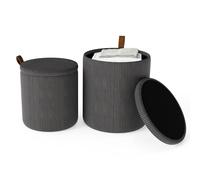 COSTWAY Lot de 2 Pouf Rangement Rond 40L+25L, Couvercles Amovibles, Tabourets Coiffeuse Empilable en Velours Côtelé, Sièges Rembourrés, Tabouret Rangement pour Salon Chambre, Charge 150 kg (Gris)