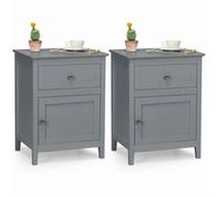 COSTWAY Lot de 2 Table de Chevet avec Tiroir et Grand Placard, 48 x 38 x 63,5 CM, Table de Nuit avec Pieds en Bois Massif, Gris
