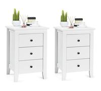 COSTWAY Lot de 2 Table de Chevet, Table de Nuit Moderne avec 3 Tiroirs, Pour Salon, Bureau, Chambre, 46 x 37 x 65 cm, Blanc