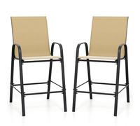COSTWAY Lot de 2 Tabouret de Bar Exterieur, Chaise Haute Bar en Tissu avec Accoudoirs, Repose-Pieds, Siège Agrandi, Cadre en Métal, Fauteuil de Jardin pour Patio Terrasse Café, 76 x 62 x 130 cm