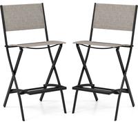 COSTWAY Lot de 2 tabourets de bar avec repose-pieds, chaises de camping jusqu'à 150kg, pliables, café