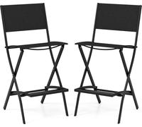 COSTWAY Lot de 2 tabourets de bar avec repose-pieds, chaises de camping jusqu'à 150kg, pliables, noir