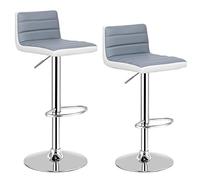 COSTWAY Lot de 2 tabourets de Bar Robustes chromés et réglables en Cuir synthétique avec Repose-Pieds - Tabouret carré de Style Moderne avec Dossier Bas - pour la Maison, Le café, Le Bar