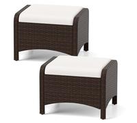 COSTWAY, lot de 2 tabourets de jardin en polyrotin, tabourets avec coussins amovibles, tabourets en rotin résistants aux intempéries, tabourets de jardin pour le jardin, le balcon et la terrasse, blan