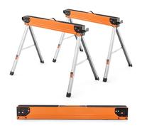 COSTWAY Lot de 2 Tréteaux de Sciage Pliables Métalliques Charge 500 kg, Tréteaux Portable avec 2x4 Bras de Support Piquets Rabattables Pieds à Ouverture Rapide, 106 x 76 x 59 cm