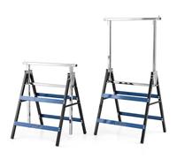 COSTWAY Lot de 2 Tréteaux Métalliques Pliables, 69 x 56 x 80-130 cm (Bleu) | Chevalets de Sciage Télescopiques, Hauteur Réglable sur 6 Niveaux, Pieds Antidérapants, Tréteaux pour Bricolage, Atelier