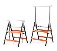 COSTWAY Lot de 2 Tréteaux Métalliques Pliables 69 x 56 x 80-130 cm (Orange) | Chevalets de Sciage Télescopiques, Hauteur Réglable sur 6 Niveaux, Pieds Antidérapants, Tréteaux pour Bricolage, Atelier