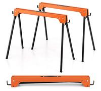 COSTWAY Lot de 2 Tréteaux Pliables Métalliques Charge Max 600 kg (Orange) | Tréteaux Pliants Compacts avec 4 Crochets, Poignée, Pieds Antidérapants pour Bricolage, Sciage, 92 x 48 x 74 cm