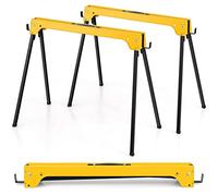 COSTWAY Lot de 2 Tréteaux Pliables Métalliques Charge Max 600 kg, Tréteaux Pliants Compacts avec 4 Crochets, Poignée, Pieds Antidérapants pour Bricolage, Sciage, 92 x 48 x 74 cm (Jaune)