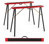 COSTWAY Lot de 2 Tréteaux Portables en Métal Galvanisé, 100 x 38 x 78 cm | Chevalets de Sciage Pliables Électroportatif avec Surface Antidérapante Charnière de Renfort Poignée de Transport