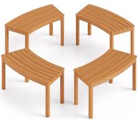 COSTWAY Lot de 4 bancs de jardin en bois d'acacia résistant aux intempéries, banc sans dossier, banc en bois courbé, banc de parc, banc, naturel