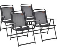 COSTWAY Lot de 4 chaises de jardin, chaises pliantes avec accoudoirs, chaises de balcon en tissu respirant, chaises de terrasse pour balcon, jardin, arrière-cour