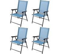 COSTWAY Lot de 4 chaises de jardin, chaises pliantes avec accoudoirs & tissu résistant aux intempéries, chaises de balcon chaises de terrasse bleu