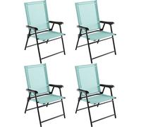 COSTWAY Lot de 4 chaises de jardin, chaises pliantes avec accoudoirs & tissu résistant aux intempéries, chaises de balcon chaises de terrasse vert menthe