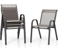 COSTWAY Lot de 4 chaises de jardin empilables, chaises de balcon chaises de terrasse chaises empilables avec accoudoirs jusqu'à 150kg 56x70x84cm Gris